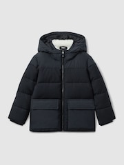 Reiss Navy Rigel 3-9 yrs Hooded Twill and Shell Puffer Jacket - Image 2 of 4