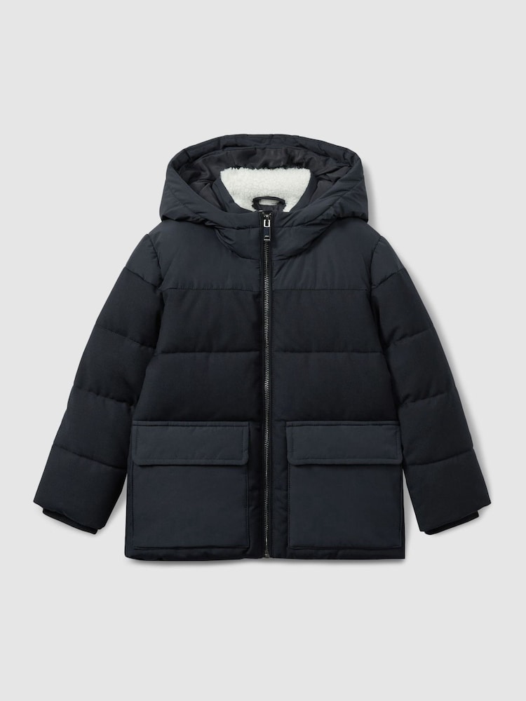 Reiss Navy Rigel 3-9 yrs Hooded Twill and Shell Puffer Jacket - Image 2 of 4