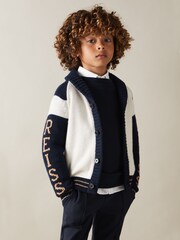 Reiss Off White/Navy Huston Knitted Varsity Cardigan - Image 3 of 5