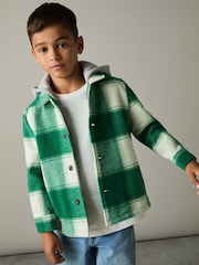 Reiss Green/Off White Mcfadden Wool-Blend Checked-Twill Overshirt - Image 1 of 4