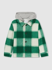 Reiss Green/Off White Mcfadden Wool-Blend Checked-Twill Overshirt - Image 2 of 4