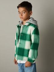 Reiss Green/Off White Mcfadden Wool-Blend Checked-Twill Overshirt - Image 3 of 4