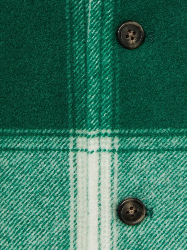 Reiss Green/Off White Mcfadden Wool-Blend Checked-Twill Overshirt - Image 4 of 4