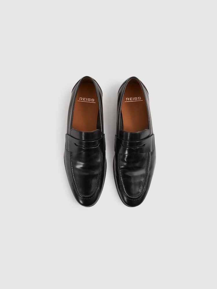 Buy Reiss Black Bray Leather Patent Leather Saddle Loafers  display picture 3