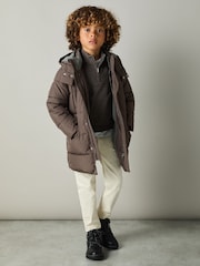 Reiss Chocolate Brown Carston 3-9 yrs Patch-Pocket Quilted Puffer Jacket - Image 1 of 4