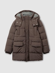 Reiss Chocolate Brown Carston 3-9 yrs Patch-Pocket Quilted Puffer Jacket - Image 2 of 4