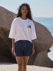 Dark Blue Polka Dot Pull-On Utility Denim Shorts - Image 1 of 7