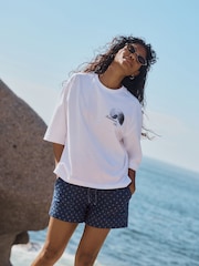 Dark Blue Polka Dot Pull-On Utility Denim Shorts - Image 2 of 7