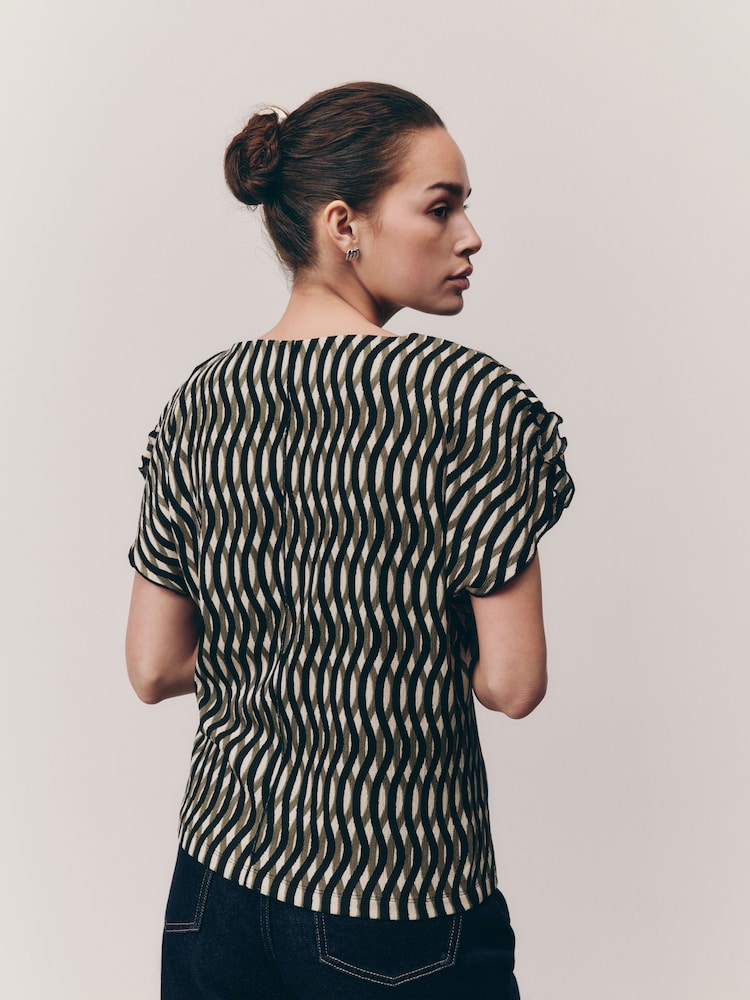 Green Geo Print Flutter Sleeve Textured Smart Top - Image 3 of 7