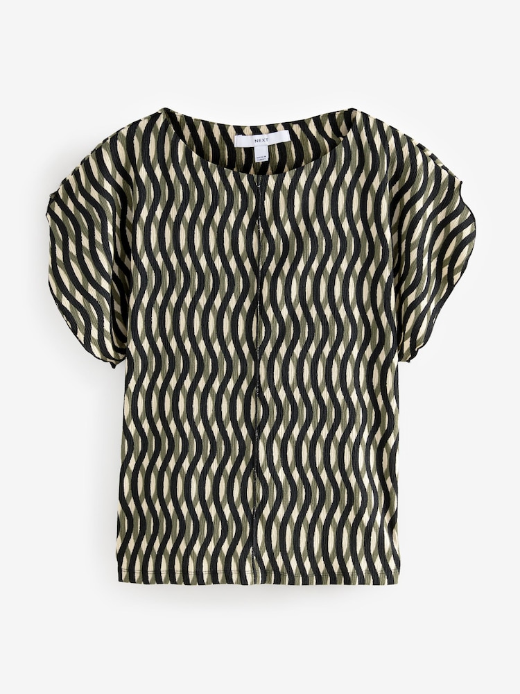 Green Geo Print Flutter Sleeve Textured Smart Top - Image 5 of 7