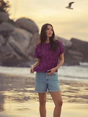 Pink Animal Print Flutter Sleeve Textured Smart Top - Image 2 of 8