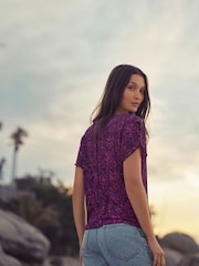 Pink Animal Print Flutter Sleeve Textured Smart Top - Image 4 of 8