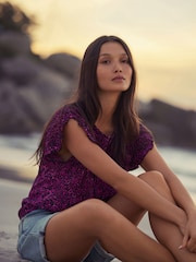Pink Animal Print Flutter Sleeve Textured Smart Top - Image 5 of 8
