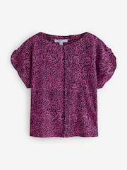 Pink Animal Print Flutter Sleeve Textured Smart Top - Image 6 of 8