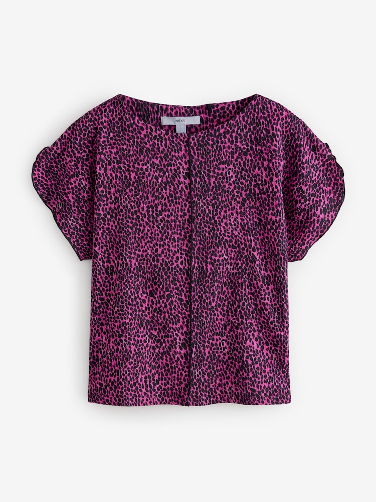 Pink Animal Print Flutter Sleeve Textured Smart Top - Image 6 of 8