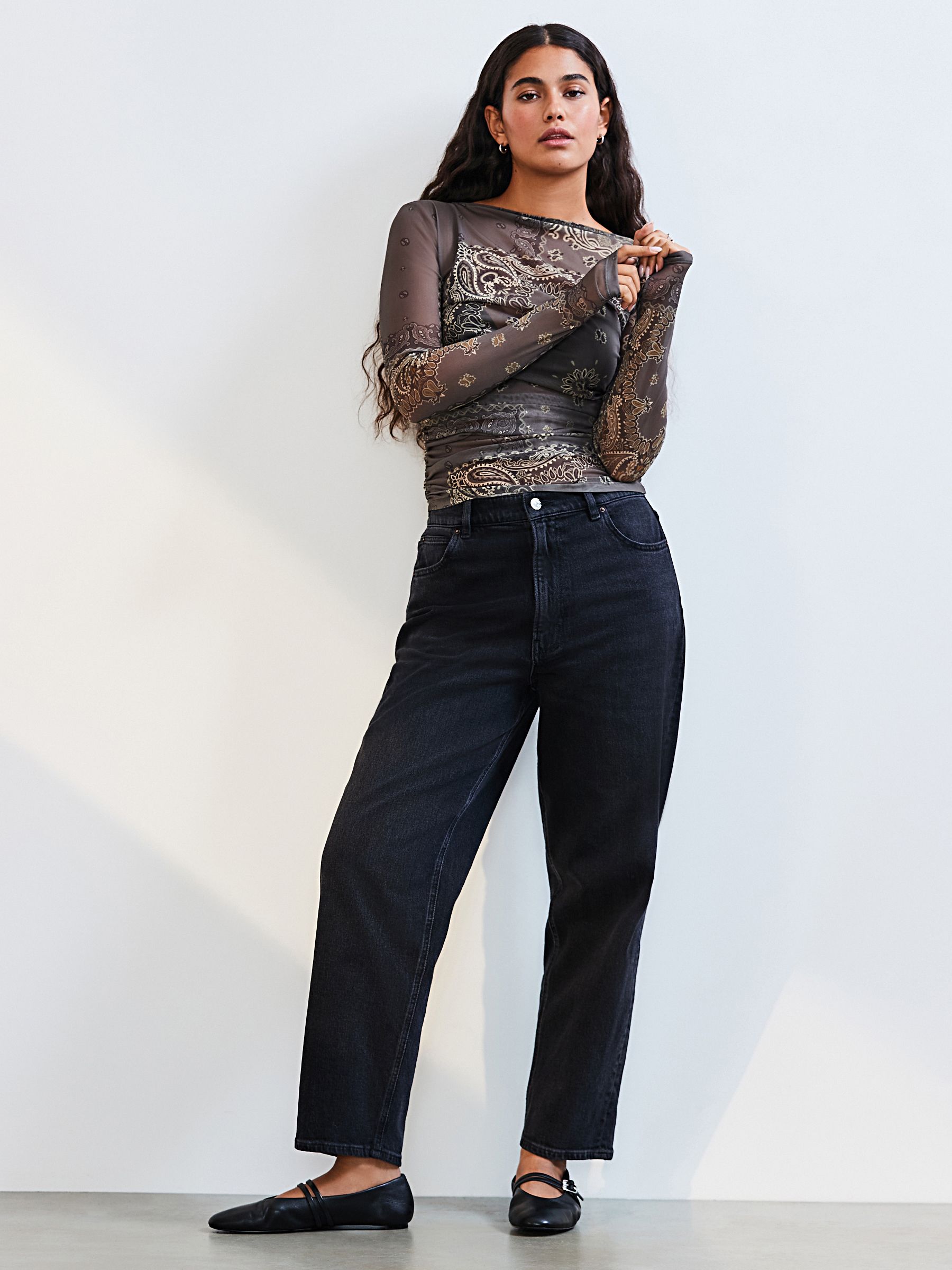 Buy Green Scarf Print Long Sleeve Ruched Side Mesh Top from