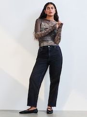 Imprimé foulard vert - Manches longues Mesh Ruched Top - Image 2 of 7