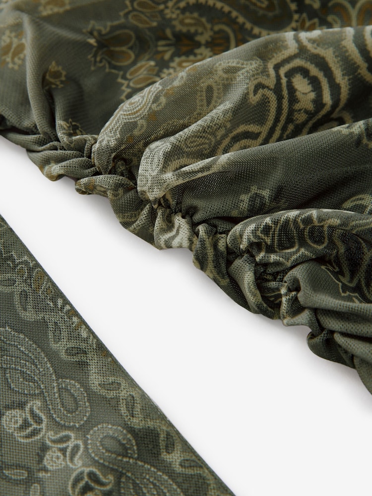 Imprimé foulard vert - Manches longues Mesh Ruched Top - Image 7 of 7