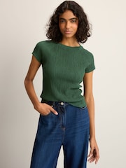 Green Raglan Short Sleeve Textured Top - Image 1 of 7