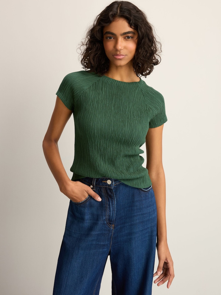 Green Raglan Short Sleeve Textured Top - Image 1 of 7
