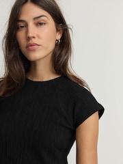 Black Raglan Short Sleeve Textured Top - Image 1 of 6