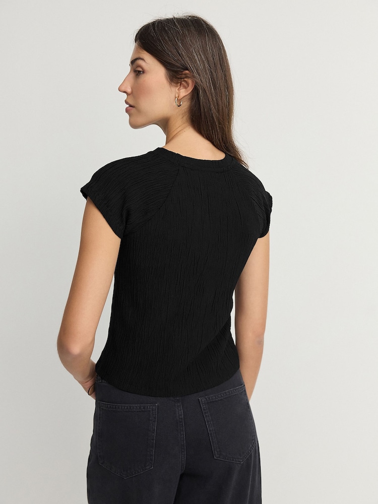 Black Raglan Short Sleeve Textured Top - Image 2 of 6