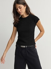 Black Raglan Short Sleeve Textured Top - Image 3 of 6