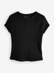 Black Raglan Short Sleeve Textured Top - Image 4 of 6
