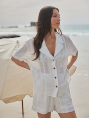 White Broderie Short Sleeve Holiday Shirt - Image 1 of 7