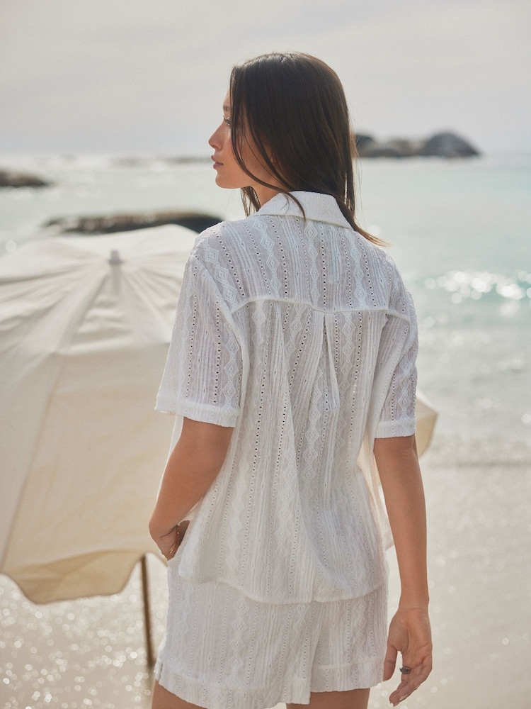 White Broderie Short Sleeve Holiday Shirt - Image 2 of 7