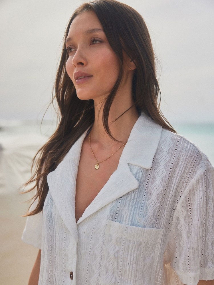 White Broderie Short Sleeve Holiday Shirt - Image 4 of 7