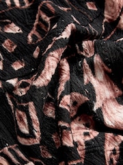 Black/Brown Print Broderie Short Sleeve Holiday Shirt - Image 6 of 7