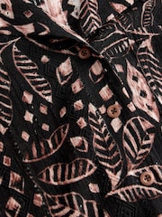 Black/Brown Print Broderie Short Sleeve Holiday Shirt - Image 7 of 7