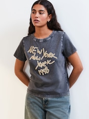 Washed Grey New York Sparkle Washed 100% Cotton T-Shirt - Image 3 of 5
