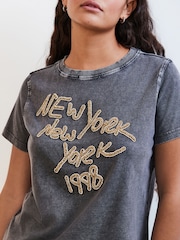 Washed Grey New York Sparkle Washed 100% Cotton T-Shirt - Image 5 of 5