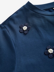 Темно-синий - Short Sleeve Floral Print Embellished T-Shirt - Image 7 of 8