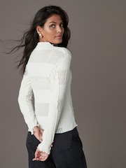 Ecru Mixed Mesh Seam Detail Long Sleeve Top - Image 2 of 7