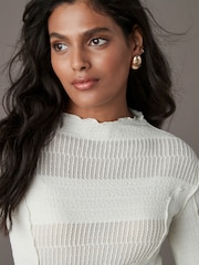 Ecru Mixed Mesh Seam Detail Long Sleeve Top - Image 4 of 7