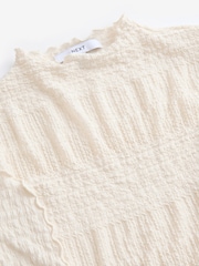 Ecru Mixed Mesh Seam Detail Long Sleeve Top - Image 6 of 7