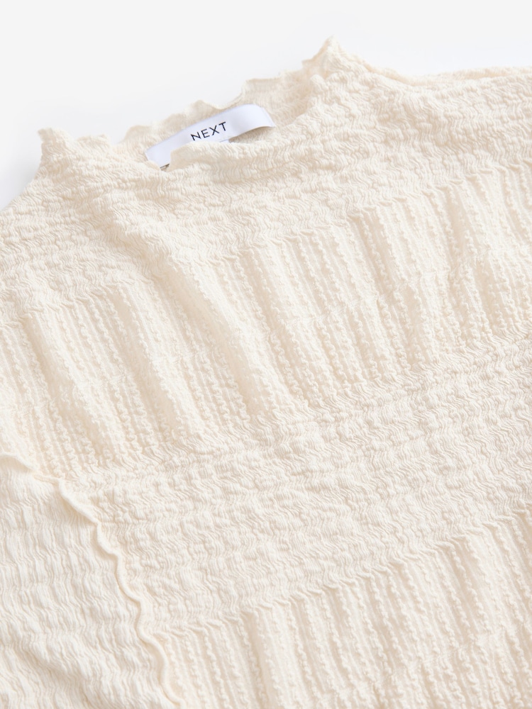 Ecru Mixed Mesh Seam Detail Long Sleeve Top - Image 6 of 7