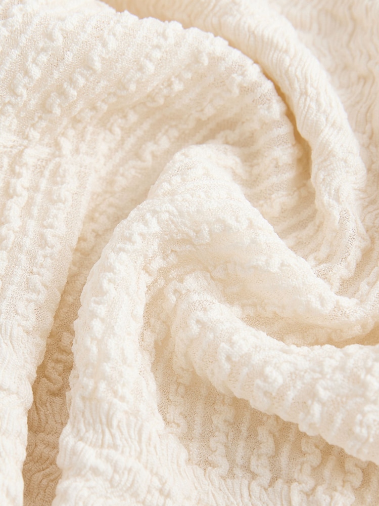Ecru Mixed Mesh Seam Detail Long Sleeve Top - Image 7 of 7