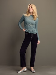 Blue Mixed Mesh Seam Detail Long Sleeve Top - Image 2 of 7