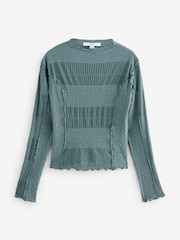 Blue Mixed Mesh Seam Detail Long Sleeve Top - Image 5 of 7