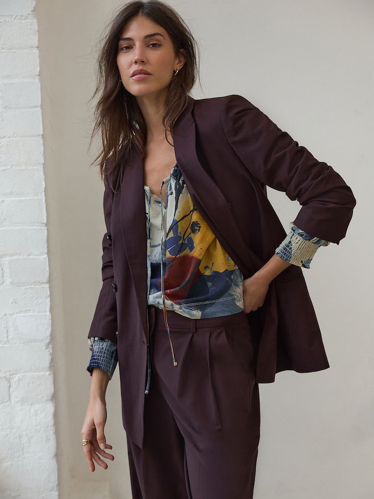 Blue Floral Print Scoop Neck Long Sleeve Blouse - Image 2 of 8