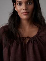 Burgundy Red Scoop Neck Long Sleeve Blouse - Image 5 of 8