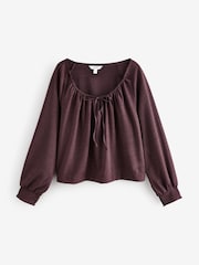 Burgundy Red Scoop Neck Long Sleeve Blouse - Image 6 of 8