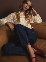 Cream Sheer Lace High Neck Blouse - Image 3 of 6
