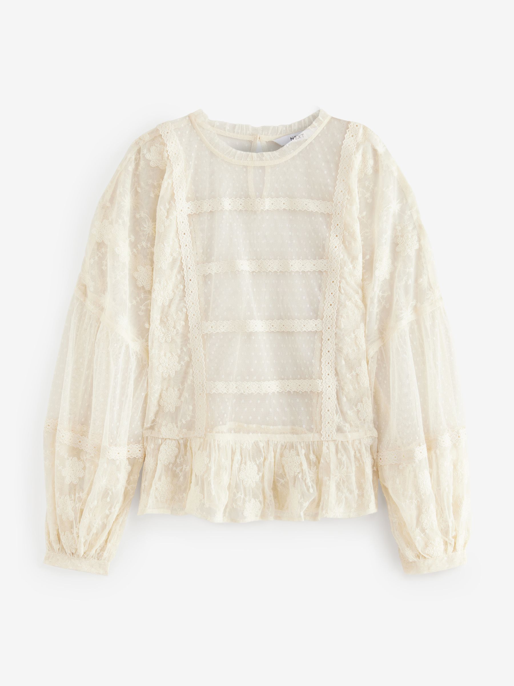 Buy Cream Sheer Lace High Neck Blouse from Next USA