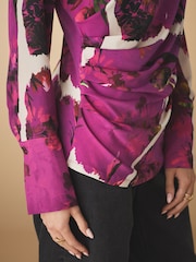 Pink Floral Print Tile Long Sleeve Ruched Detail Blouse - Image 5 of 8