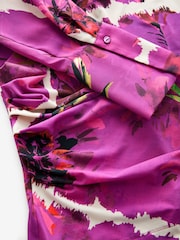 Pink Floral Print Tile Long Sleeve Ruched Detail Blouse - Image 7 of 8